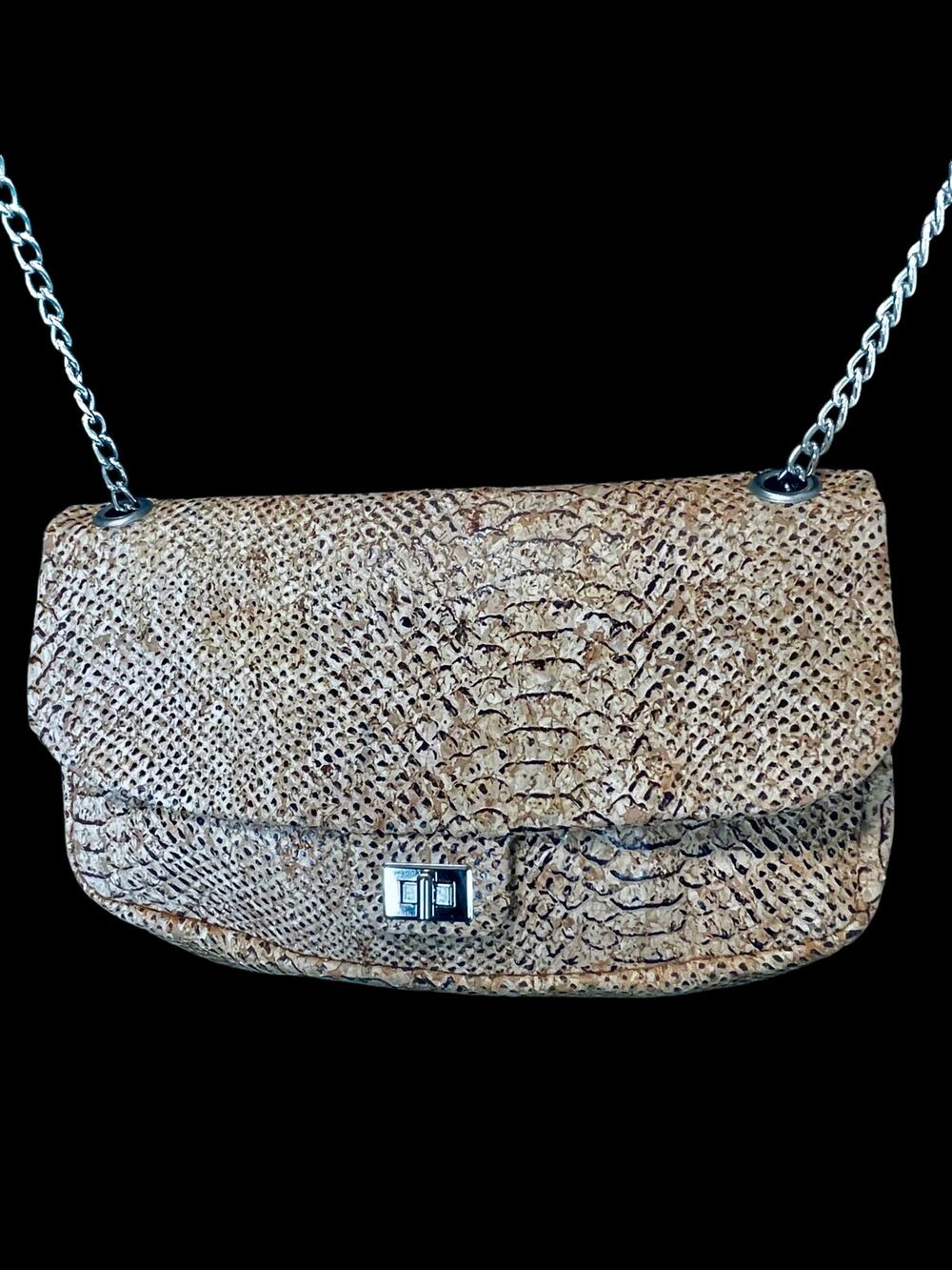 Marlo Pois Speckled Cork Flap Clutch Convertible Chain Bag Portuguese EUC